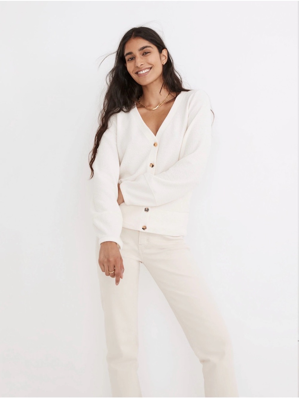 Madewell Pieced-Sleeve Cardigan in Acorn